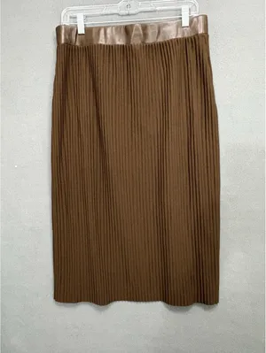 Marc New York Size M Brown Pleated Faux Leather Midi Skirt thumbnail 3