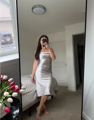 Whyte Valentyne silver satin cowl neck midi slip dress size AU6 size US2 thumbnail 3