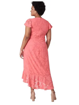 Lane Bryant Midi Faux Wrap Dress Coral Size 18 Summer Wedding Special Occasion thumbnail 11