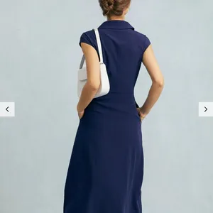 RIHOAS The Navy V Neck Button Cap Sleeve Midi Dress thumbnail 3