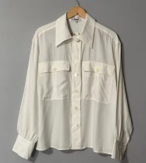 Madewell NEW 100% Silk Utility Pocket Button Up Shirt Women XL Cream Classic thumbnail 1