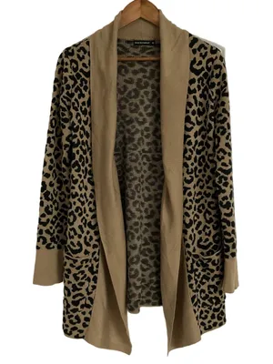 Moon & Madison Beige and Black Leopard Open-Front Cardigan Size Medium thumbnail 1