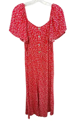 Luxology Large Jumpsuit Red Floral Wide‎ Leg Smocked Cottagecore Feminine 1200 thumbnail 1