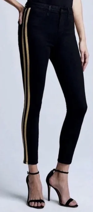 L'agence Margot Gold Stripe Skinny Jeans 27 Black Denim Pants thumbnail 1