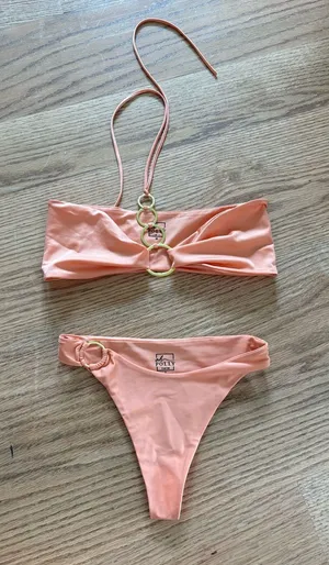 Oh Polly Peach Ring-Detail Bandeau Bikini Set thumbnail 1