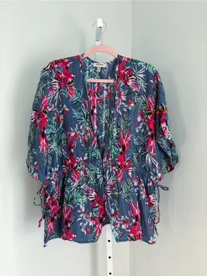 Haute Hippie Claire Kimono Size Small Tropical Floral Peasant Top Bird Print thumbnail 2