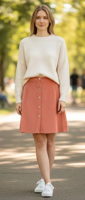 POL‎ Corduroy Button Front Mini Skirt Terracotta Pink Size S Boho A-Line Skirt thumbnail 1