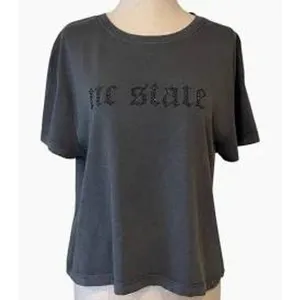 The Montauk Tee NC State Rhinestone Women's Large Crop Gray T-Shirt Wolfpack New thumbnail 2