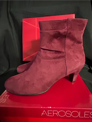 AEROSOLES Women’s Red Light Wine Memory Foam Suede Mid-Heel Ankle Boots 8M thumbnail 4