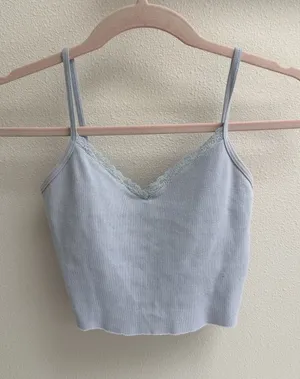 Brandy Melville Light Blue Cami Lace Tank thumbnail 1