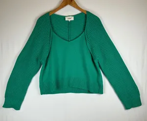ba&sh Lady Pullover Emerald Green Wool Cotton Layered Knit Sweater US 6 thumbnail 1