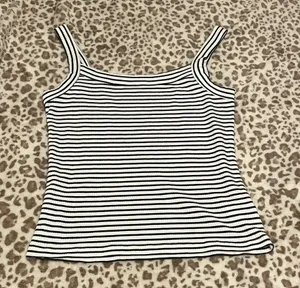 American Eagle White and Green Striped Tank Top thumbnail 1