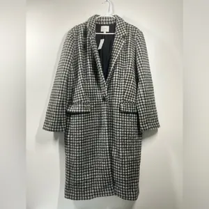 Loft Checked Coat NWT Single Button Lined Soft Cozy Pockets‎ Size XL Black/Cream thumbnail 3