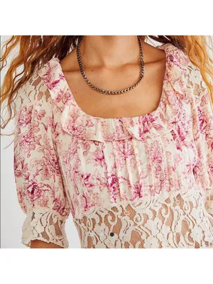 Free People Lucie NWTs Pink Cream Lace Mini Floral Dress size 6 thumbnail 3
