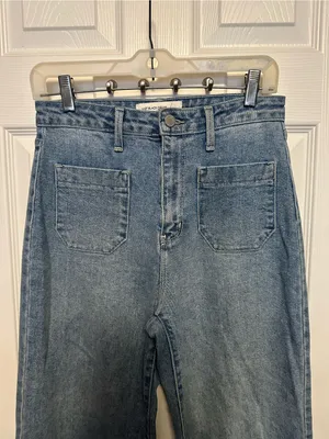 Just Black Light Blue High-Rise Wide-Leg Crop Jeans with Front Patch Pockets thumbnail 11