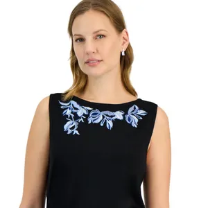 Kasper Womens Sleeveless Embroidered Sleeveless Top 10924833 Black XS thumbnail 9