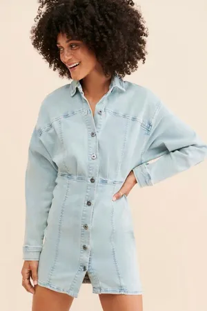 Free People Amber Denim Mini Dress in Blue Size 10 thumbnail 1