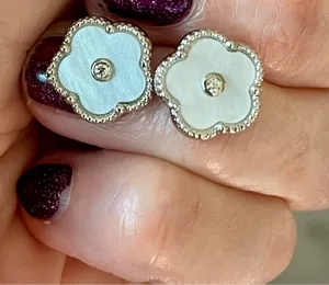 Anthropologie Pearlized Clover Stud Earrings thumbnail 2