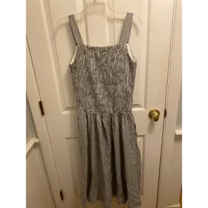 OGL Move Stripe Square Neck Smocked Midi Bra Dress Gray White Size L NWOT thumbnail 5