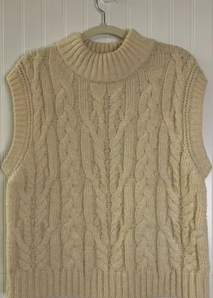 A New Day Cream Cable Knit Sleeveless Sweater Vest Size Large thumbnail 1