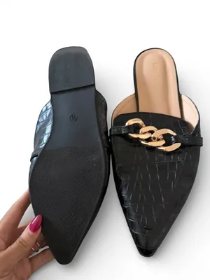 EASY SMILE BLACK Gold Chain Mules Flats Size 9.5 thumbnail 5