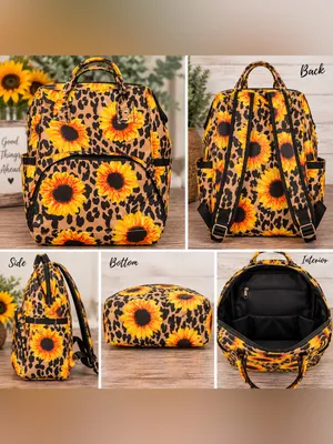 Sunflower Leopard Print Backpack Diaper Bag thumbnail 2