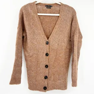 Zara‎ Knit Womens Neutral Wool Mohair Blend Knit Cardigan Sweater Size M Brown thumbnail 1