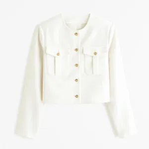 NWOT Abercrombie & Fitch Collarless Suiting Jacket Off White Ecru Large thumbnail 2
