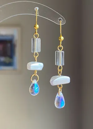 Handmade gold stainless chain cute unique chic fairy style dangle earrings🩵 thumbnail 1