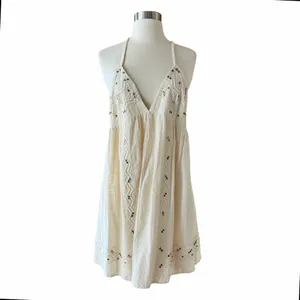 ZARA Mini Dress with Studs Sleeveless V-Neck Braided Straps Ecru White XL NWT thumbnail 3