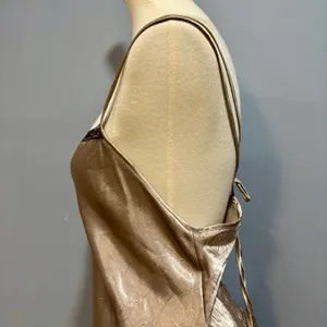 VTG Gold Champagne Satin Slip Dress Open Back Y2K Coquette Adjustable Tie Back thumbnail 7