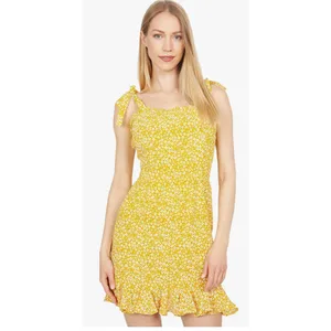 Bardot‎ Yellow Microfloral Tie Strap Ruffle Mini Dress Women Size 4 XS FI19 thumbnail 3