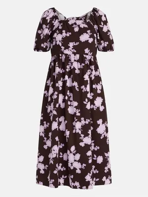 Time and Tru Floral Cotton Back Tie Midi Dress with Short Puff Sleeves thumbnail 2