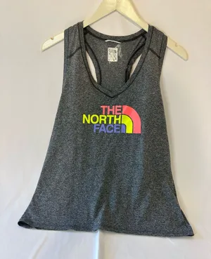 The North Face Charcoal Gray Racerback Tank with Neon Logo thumbnail 1