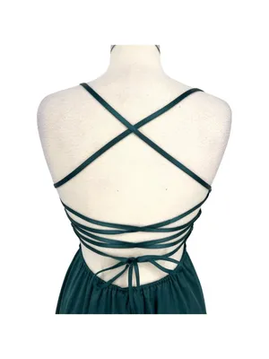 Privy Strappy Back Fit & Flare Mini Dress Size Medium Coquette Jewel Tone Green thumbnail 6