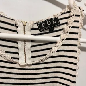 POL Women Striped Lace‎ Trim Zipper Back Babydoll Tunic Tank thumbnail 3