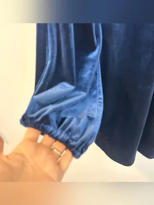 Free People Blue Velvet V-neck Long Balloon Sleeve Shift A-line Mini Dress Small thumbnail 7
