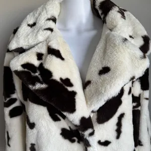Stoosh Cow Print Faux Fur Coat Dark Brown Crème NWOT thumbnail 3