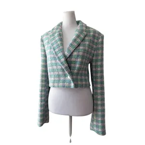 Zara Sea Green, Lavender & White Textured Cropped Single Breasted Blazer thumbnail 2