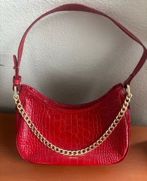 NWOT Red Croc-Embossed Italian Leather Shoulder Bag with Gold Chain thumbnail 1