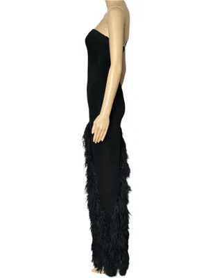NBD Aubrey Asymmetrical Faux Fur Trim Strapless Dress, Black, XS thumbnail 4