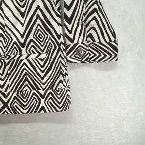 Chicos Blazer Jacket‎ Womens 2 Large Cotton Blend brown cream geometric thumbnail 2