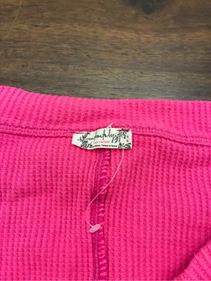 Intimately Free People Bodysuit Medium Hot Pink Long Sleeve Waffle Knit V-Neck thumbnail 2