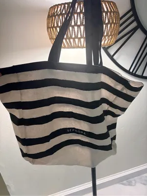 Sephora Black and White Striped Canvas Tote thumbnail 4