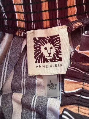 Anne Klein Striped Long Sleeve Top Large Black Tan White Elastic Neckline thumbnail 3