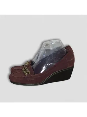 Arturo Chiang Driving Wedge Loafers Suede Leather Chain Detail Burgundy sz US 8 thumbnail 2