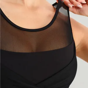 Berlook Activewear Black Mesh Cross-Front Tank Top - Light Support thumbnail 5