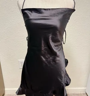 *flawed* PRINCESS POLLY Black Satin Dress thumbnail 1