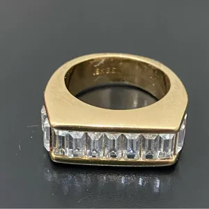 Vintage 18KGE Gold Electroplated Pave Baguette Clear Stones Flat Top Unisex Ring thumbnail 3
