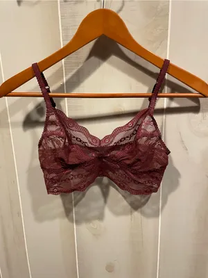 Cute whimsigoth burgundy wine lace mesh bralette B. Tempt’d stretchy coquette thumbnail 2